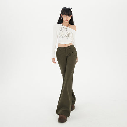 Raccoon House # American Retro Hot Girl Low-Waist Bell-Bottom Pants Autumn New Slim Fit Stretchy Versatile Jeans for Women