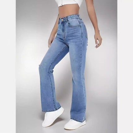 Source Factory 2025 New High-Waisted Straight-Leg Light Blue Jeans Women's Long Pants Cross-Border Foreign Trade Selection