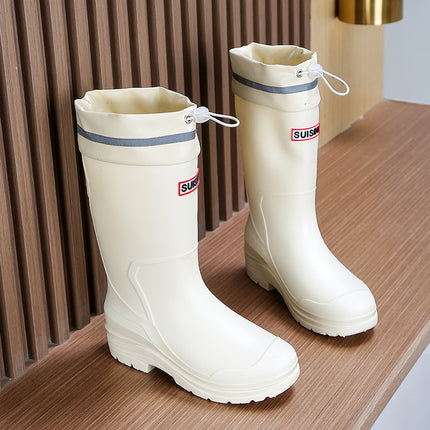 Cross-Border High-Top Rain Boots for Women, Drawstring Closure, Foreign Trade, Japanese and Korean Style, Outdoor Waterproof Shoes, Soft and Durable Rubber Overshoes, Japanese and Korean Style