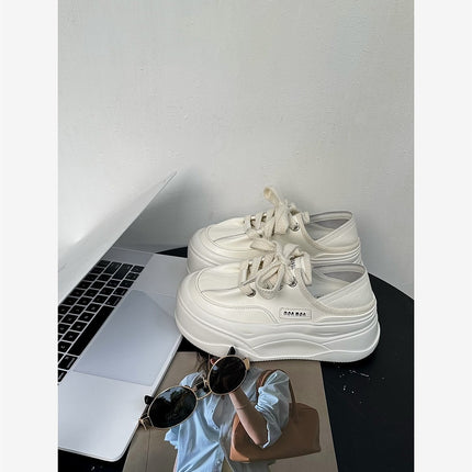 Shanni BAHONGLY Thick Bottom White Shoes Women's 2025 Spring New Increased Breathable Lightweight Bread Board Shoes Tide