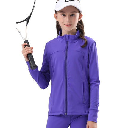 European and American Autumn and Winter New Girls Children's Long Sleeve Zipper Jacket Outdoor Sports Training Yoga Clothing Fitness Top