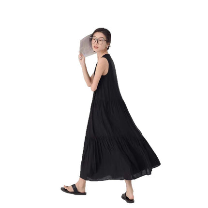 Black Lazy Style Ver Dress Women's 2025 Summer New Round Neck Sleeveless Loose A- line Dress Commuter Casual Long Dress