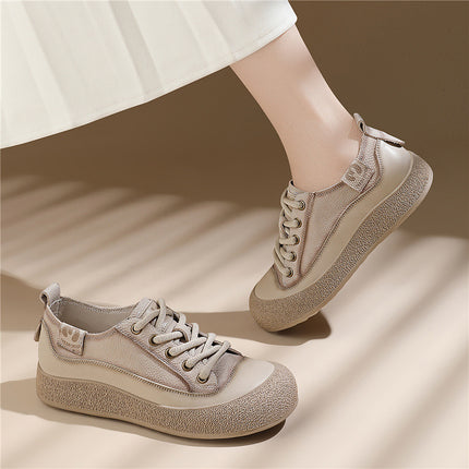 First-Layer Cowhide Casual Genuine Leather Sneakers for Women 2026 New Spring and Autumn Retro Sneakers Trendy Travel Shoes Versatile
