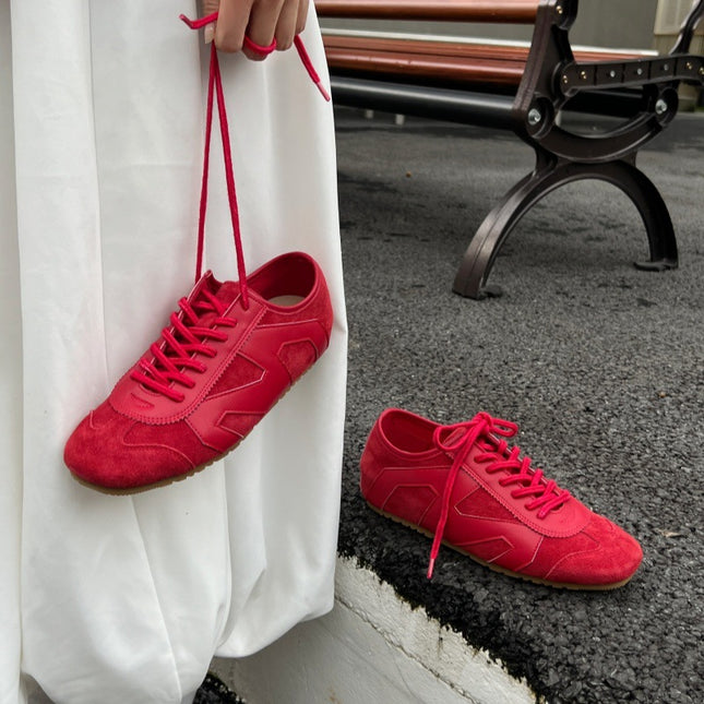 Niche Retro German Training Shoes for Women 2026 New Model Genuine Leather Versatile Front Lace-Up Patchwork Casual Sneakers Flat Sneakers