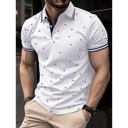 Cross-Border Foreign Trade New Shirt Men's Summer Anchor Pattern Striped Short-Sleeved Casual Commuting Style