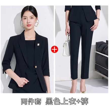 Pink High-End Three-Quarter Sleeve Blazer Women's Pants Dress Business Attire Two-Piece Suit High-End Elegant Trendy
