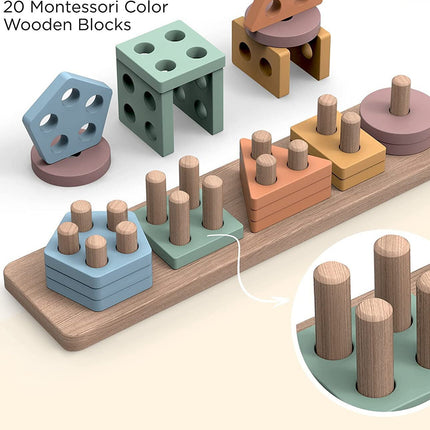 Wooden Geometric shape five sets of column building blocks early education educational development toys matching Enlightenment macaron set column