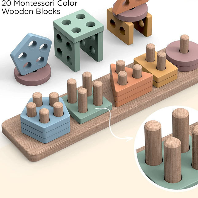 Wooden Geometric shape five sets of column building blocks early education educational development toys matching Enlightenment macaron set column