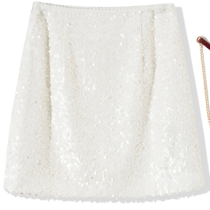 B2082 2025 spring women's new fashion sequin overskirt elastic waist figure dress