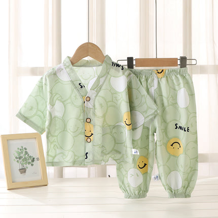 Children's Home Clothes Cotton Silk Suit Summer Boys and Girls Pajamas Artificial Cotton Two-Piece Set Cotton Silk Air-Conditioned Clothes Kidsren's Clothing
