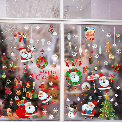 Christmas decorations door stickers shop scene layout wreath small pendant window glass stickers Christmas tree old man