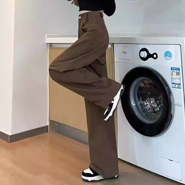 brown High Waist Work Jeans Women's Trendy All-match New Loose Slimming Casual Brown Wide Leg Pants