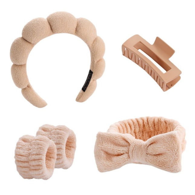 Cross-border Amazon Face Wash Hair Band Five suit Sponge Twist High Cranial Top Head Band Wrist Band Hair Band