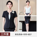 Black suit + suspenders + skirt / S