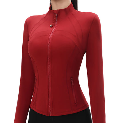 Sports Slim-Fit Long-Sleeved Zip-Up Jacket with Stand-Up Collar, Running Fitness Tight-Fitting Yoga Top, Quick-Drying Yoga Jacket