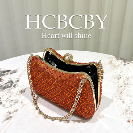 Orange Flash Luxury Rhinestone Decoration Evening Bag Women's Fashionable Elegant High-end Clutch Bag