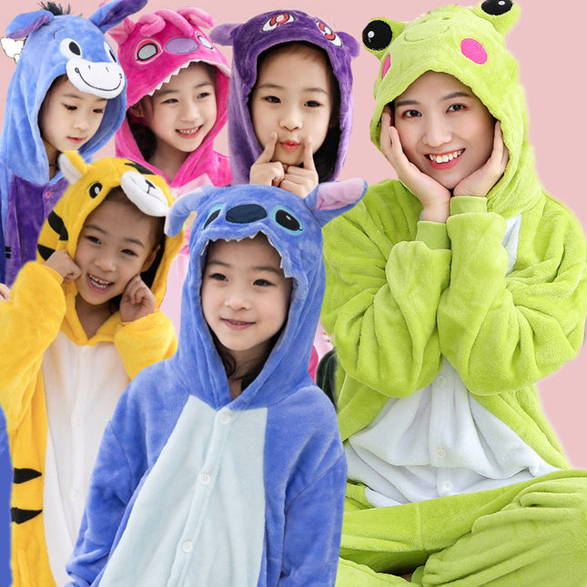 Autumn and Winter Flannel Children's Parent-Child Cartoon One-Piece Pajamas, Tigger Thickened Fabric Toilet Version