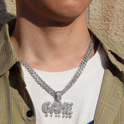 New Hip Hop Pendant Personality Full Diamond GAME Letter Creative Water Drop Hip Hop Jewelry Men Factory Direct Sale