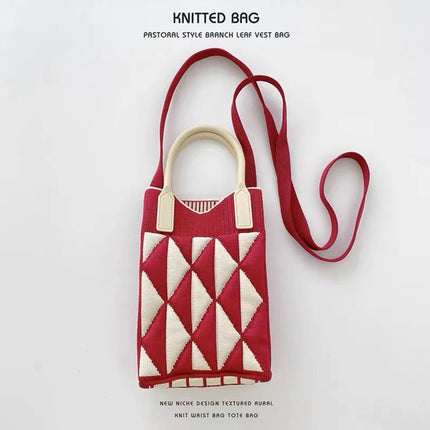 Mini Checkerboard Knitted Shoulder Crossbody Bag Handbag for Women Niche Design Phone Bag Phone Crossbody Handbag