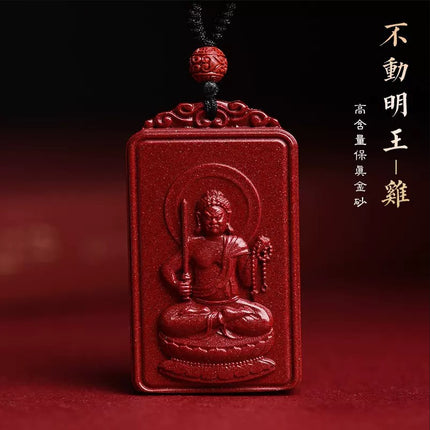 Natural raw ore cinnabar double-sided Buddha pendant twelve Zodiac men's and women's necklace portable pendant Manshu Bodhisattva
