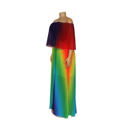 Foreign Trade European and American Clothing African Ethnic Women's Dress Off-Shoulder African Style Pleated Digital Printing Source Ready Stock