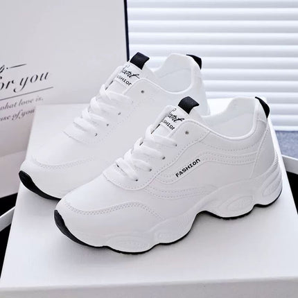 2023 New Leather Breathable White Shoes Women's Autumn Korean-style All-match Casual Shoes Skate Shoes Soft-soled Sports Running Shoes