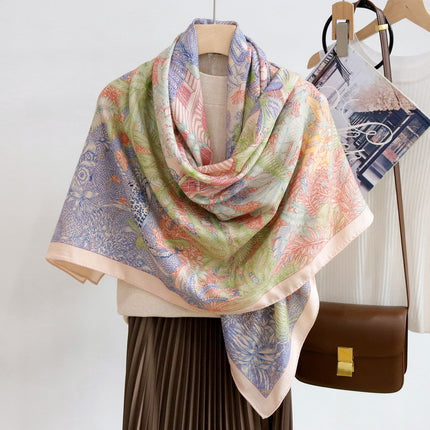 Fubao Rainforest Double-Sided Heterochromatic Silk Wool Large Square Scarf Autumn and Winter Warm Velvet Silk Wool Scarf Women's Shawl