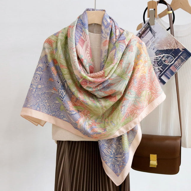 Fubao Rainforest Double-Sided Heterochromatic Silk Wool Large Square Scarf Autumn and Winter Warm Velvet Silk Wool Scarf Women's Shawl