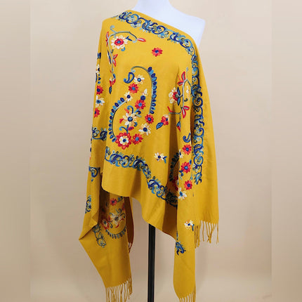 Ethnic Style Border Cashew Embroider Flower 300g Scarf Imitation Cashmere Gift Shawl Travel Cloak Warm Shawl