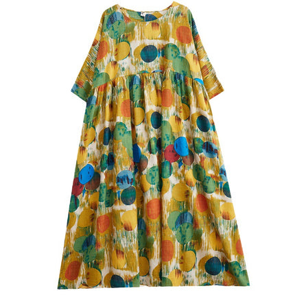 2023 Simple Fashion Comfortable Casual Long Dress Summer New Extra-large Round Neck Short Sleeve Digital Printed Dress