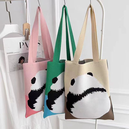2025 Back Panda Knitted Bag Factory Tote Bag Canvas Bag Women's Shoulder Bag Handbag Souvenir Wholesale
