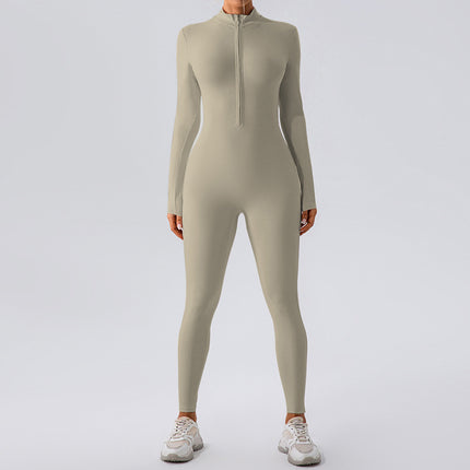 Cross-border Explosions High-elastic Zipper Vertical Collar Long-sleeved Yoga One-piece Suit Women's Sports Fitness Running Training Yoga Suit