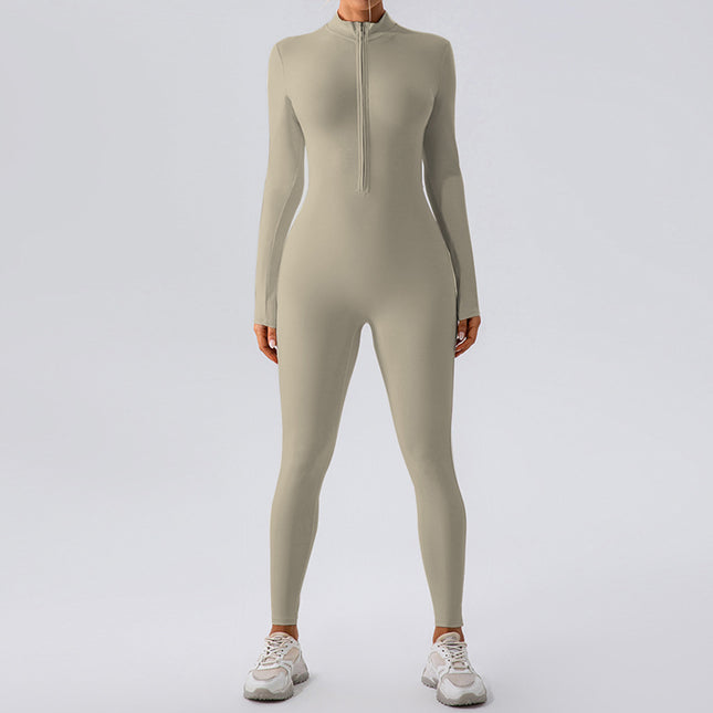 Cross-border Explosions High-elastic Zipper Vertical Collar Long-sleeved Yoga One-piece Suit Women's Sports Fitness Running Training Yoga Suit
