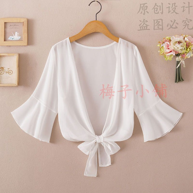 2025 Summer Sunscreen Clothing Chiffon Small Shawl Jacket Women's All-match Small Waistcoat Short Sleeve Thin Outer Short Cardigan