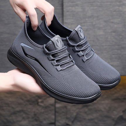 Foreign Trade Fly-Knit Men's Shoes Spring Cross-Border Dropshipping Men's Casual Shoes Polyurethane Breathable Mesh Fashion Sports Shoes Lightweight