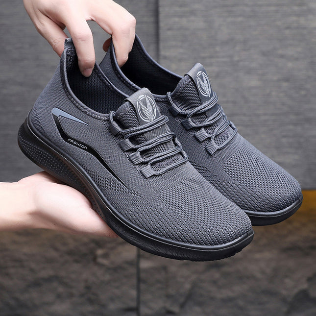 Foreign Trade Fly-Knit Men's Shoes Spring Cross-Border Dropshipping Men's Casual Shoes Polyurethane Breathable Mesh Fashion Sports Shoes Lightweight