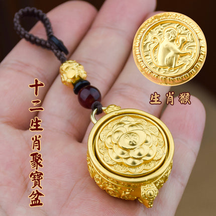 Cornucopia Hand Handle Cornucopia Lucking Treasure 12 Zodiac Keychain Pendant Rotatable TikTok Hot Sale