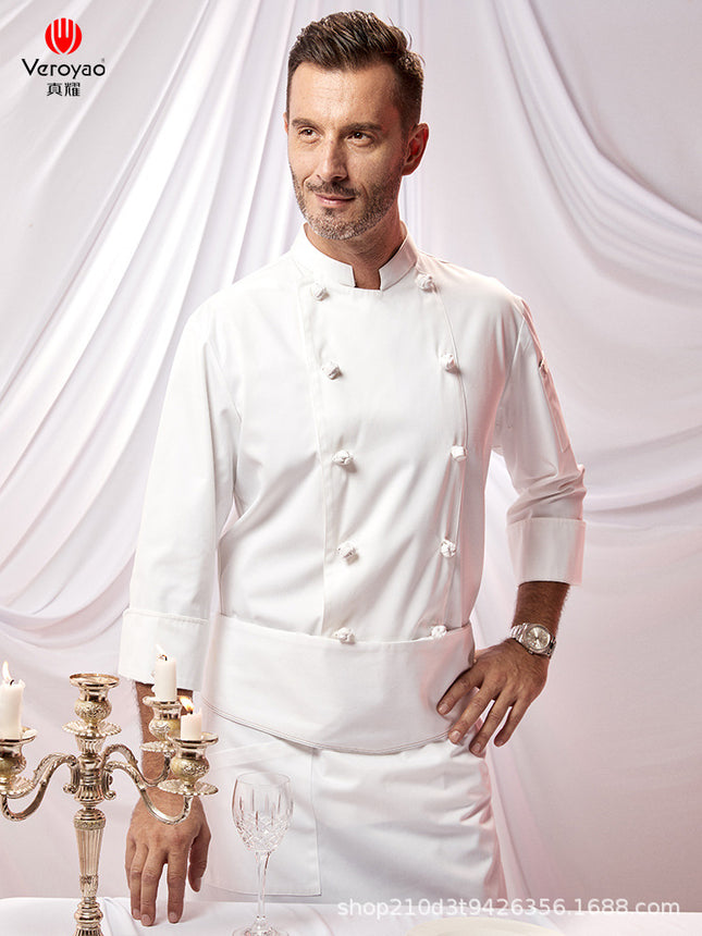 Zhenyao High-end Hotel Restaurant Chef Clothes Long Sleeve Chef Work Clothes Men's Autumn and Winter Clothes Restaurant Kitchen Breathable Short Sleeve