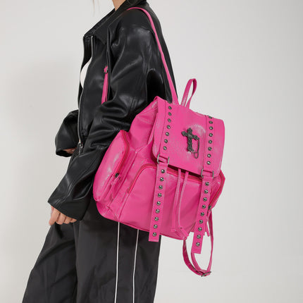 Large Capacity Backpack for Women 2026 New Style Cross-Studded Casual Unique Niche Student Backpack