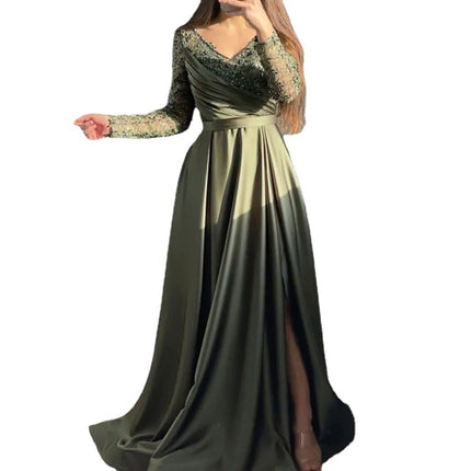 2025 Cross-Border Chest-Wrapped Ruffled Red, Black and Green Mid-Waist Pure Color Elegant Lace Long Skirt Dress Evening Dress