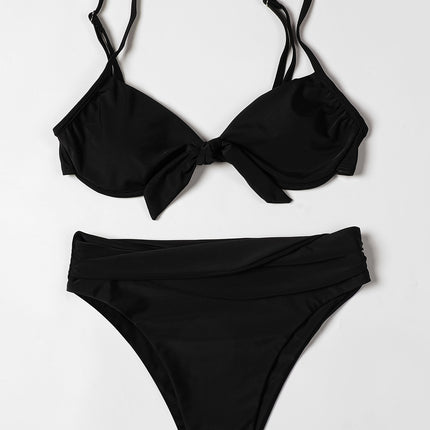 Billion Swimming European and American Solid Color Bikini 2024 New Bow High Waist Sexy Split Swimsuit Swimwear Cross-border