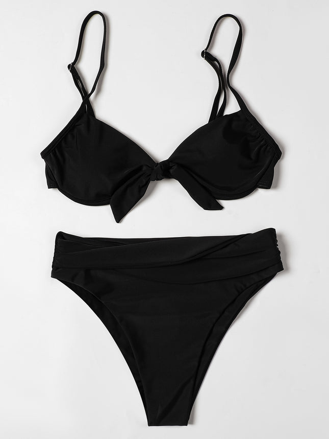 Billion Swimming European and American Solid Color Bikini 2024 New Bow High Waist Sexy Split Swimsuit Swimwear Cross-border