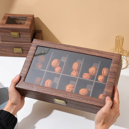 Dustproof High-end Walnut Storage Box Vintage Leather Storage Box Lion Head Handstring Box Beads Display Box