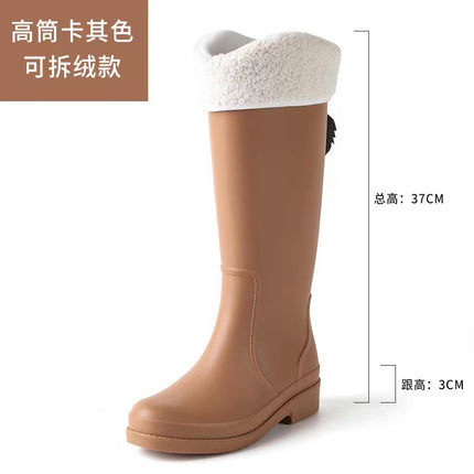 Cross-border New High Rain Shoes Women's Online Popular Fashion Water Boots Solid Color Waterproof Non-slip Warm Outer Wear fleece-lined Warm Boots