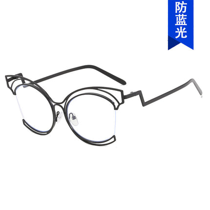 Folding Curved Leg Cat Eye Large Frame Hollow Flat Mirror 2023 New Metal Glasses Frame Ins Concave Shape Anti-Blue Light