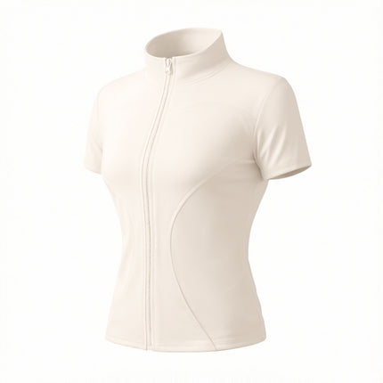 High Elastic Yoga Short-sleeved Jacket with Vertical Collar Zipper Tight Running Jacket Quick-drying Naked Fitness Short-sleeved Women's Summer