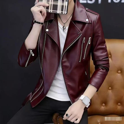 2025 Spring and Autumn New Motorcycle Leather Jacket Men's Jacket Korean Fashion Fashion Personalized Motorcycle Clothing Leather Fashion