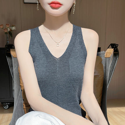 Spring and Summer New V Neck Camisole Women's Knitwear for Inner Wear, Fashionable and Versatile Sleeveless Loose Slimming Look Bottoming