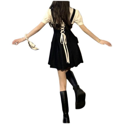 French Design Sense suit 2024 New College Style Women's Wear Spring Black Strap Sweet and Spicy dress Summer