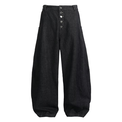American Retro Wide-Leg Jeans for Women Versatile Topstitch Irregular Split Multi-Pocket Scimitar Silhouette Floor-Length Pants Unisex